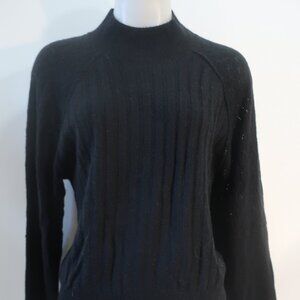 NWT Womens Crush Black Mock Neck Pointelle Sleeves Pure Cashmere Sweater 2 US/M